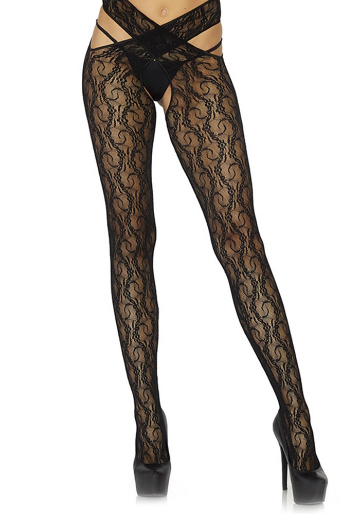Floral crotchless wrap tights  