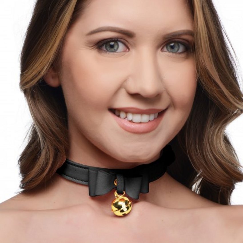 Golden Kitty Cat Bell Collar - Black/Gold  