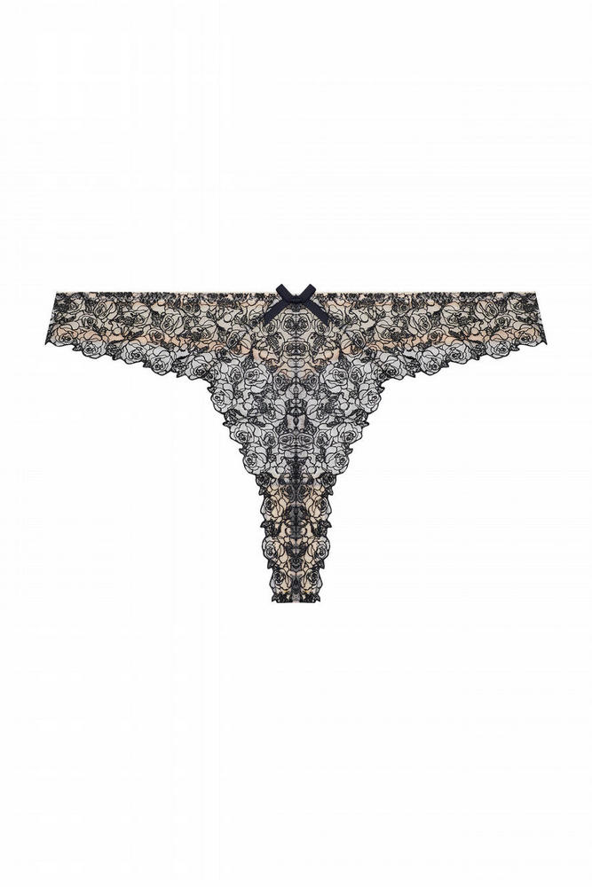 Skull embroidery peach thong  