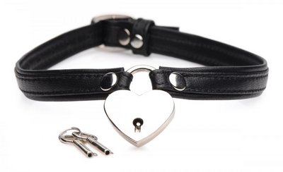 / Heart Lock Leather Choker with Lock and Key