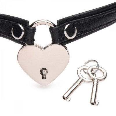 / Heart Lock Leather Choker with Lock and Key