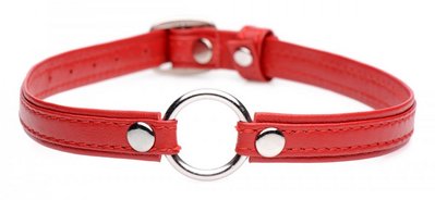 / Fiery Pet Leather Choker with Silver Ring -  red