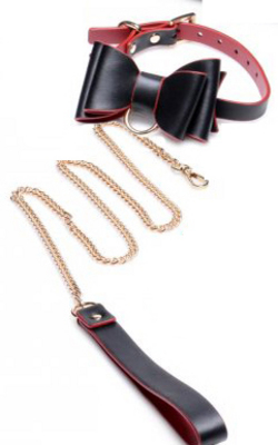Black and Red Bow Bondage collar and leash