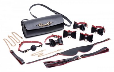 Black and Red Bow Bondage collar and leash