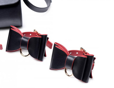 Black and Red Bow Bondage wrist cuffs