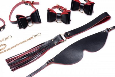 Black and Red Bow Bondage wrist cuffs
