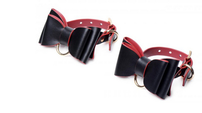 Black and Red Bow Bondage ankle cuffs