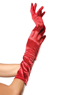  Elbow Length Satin Gloves red