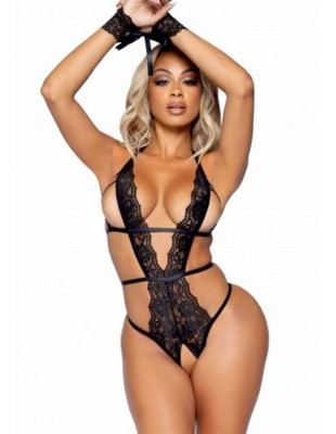 Crotchless lace teddy