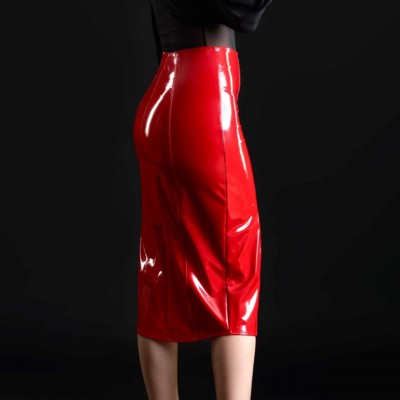 Ornella red vinyl skirt