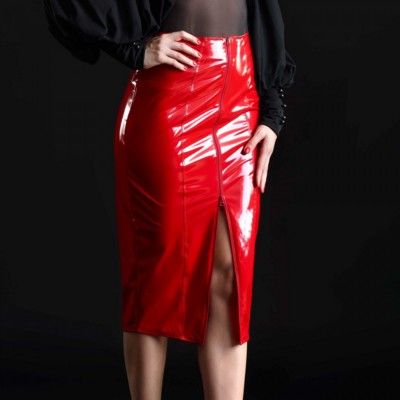 Ornella red vinyl skirt