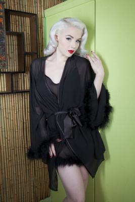 Black Faux Feather Robe