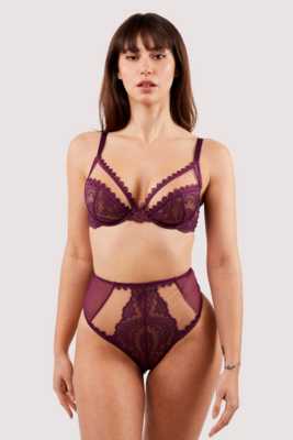 Astrid Merlot Lace And Trim High Waisted Brief