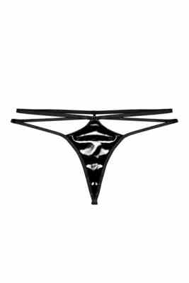 / Maxine Black PVC Strap And Ring Detail Thong