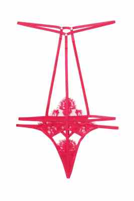 Cherry Pink Lace And Strap Harness Brief