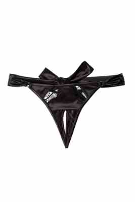 Wren Black Satin and Lace Ouvert Thong