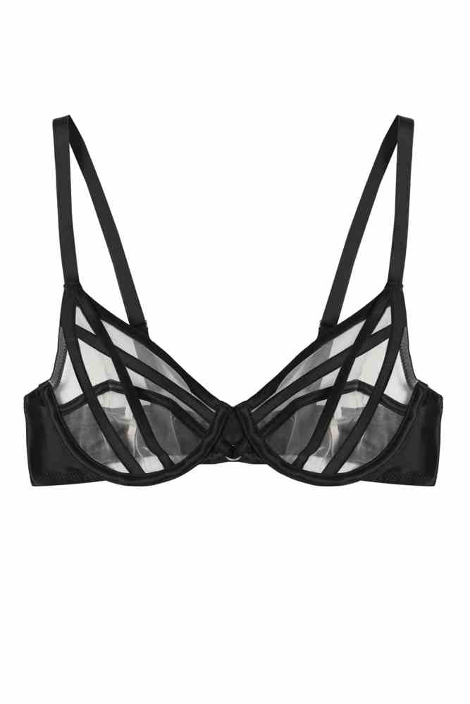 Ramona Black Strap Detail Illusion Mesh Bra  