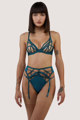   Ramona Teal Strap Detail Illusion Mesh Suspender