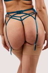 Ramona Teal Strap Detail Illusion Mesh Suspender 