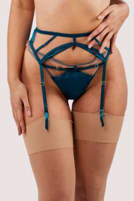 Ramona Teal Strap Detail Illusion Mesh Suspender
