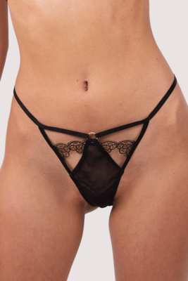  Becka Black Mesh With Elastic And Lace Trim Thong