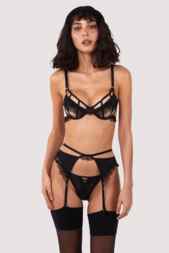 Tallie Black Mesh And Lace Trim Cut Out Suspender 