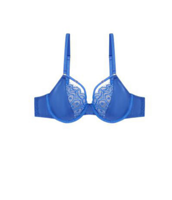 Dola Blue Strappy Satin And Lace Wired Bra