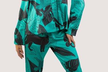 Green Panther Print Satin Pyjama Set 