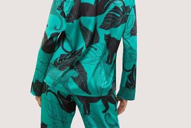Green Panther Print Satin Pyjama Set 