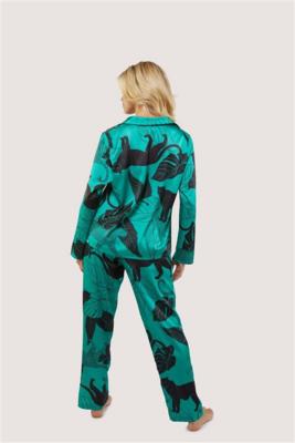 Green Panther Print Satin Pyjama Set