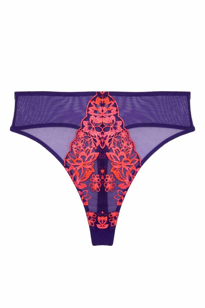 Ada Purple and Neon Pink Blossom High Waist Thong  