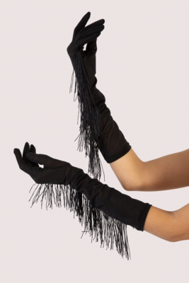 / Black fringe gloves