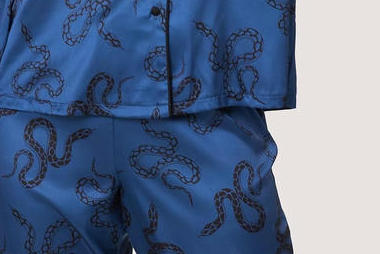 Blue Satin Snake Print Long Sleeve Pyjama Set 