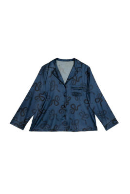 / Blue Satin Snake Print Long Sleeve Pyjama Set