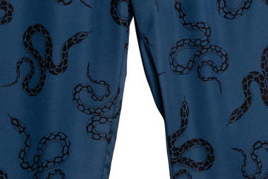 Blue Satin Snake Print Long Sleeve Pyjama Set 