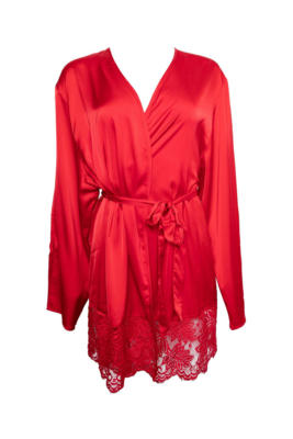 / Rosie Red Satin and Lace Trim Robe 