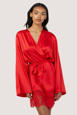  Rosie Red Satin and Lace Trim Robe 