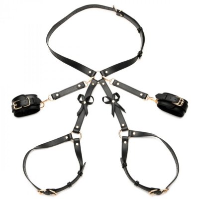 / Black Bondage Thigh Harness with Bows 