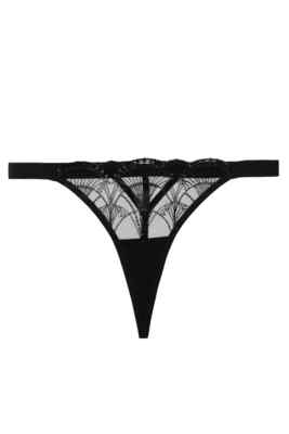 / Pippa Black Deco Embroidered Caged Thong