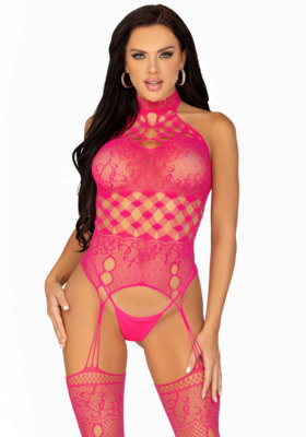 / High neck lace bodystocking