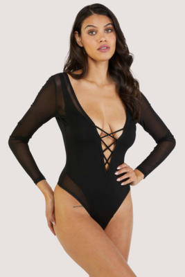  anika mesh and jersey panelled long sleeve body