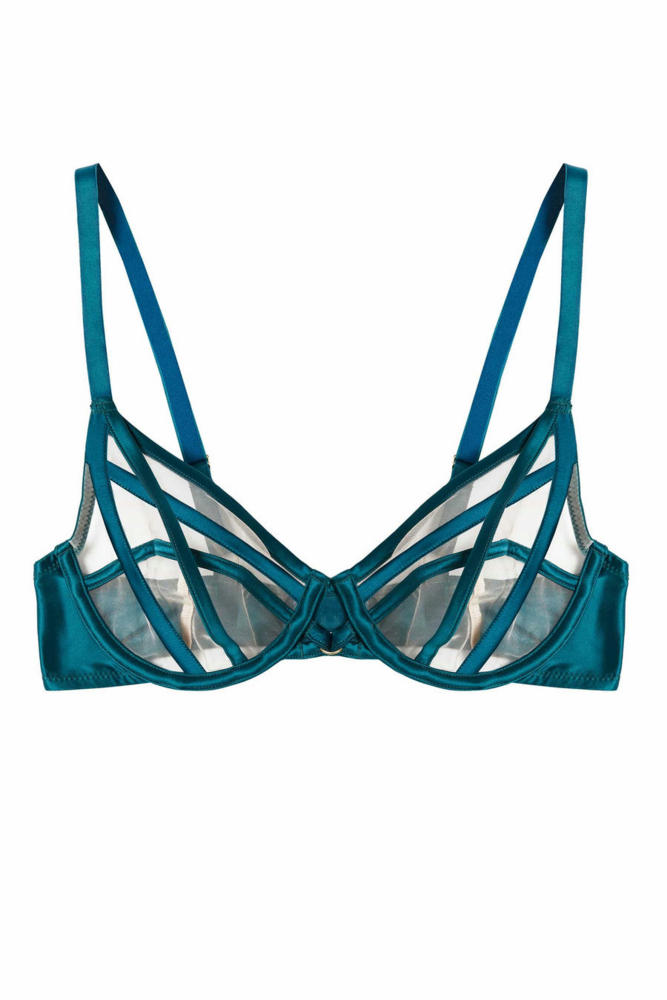 Ramona Teal Strap Detail Illusion Mesh Bra  