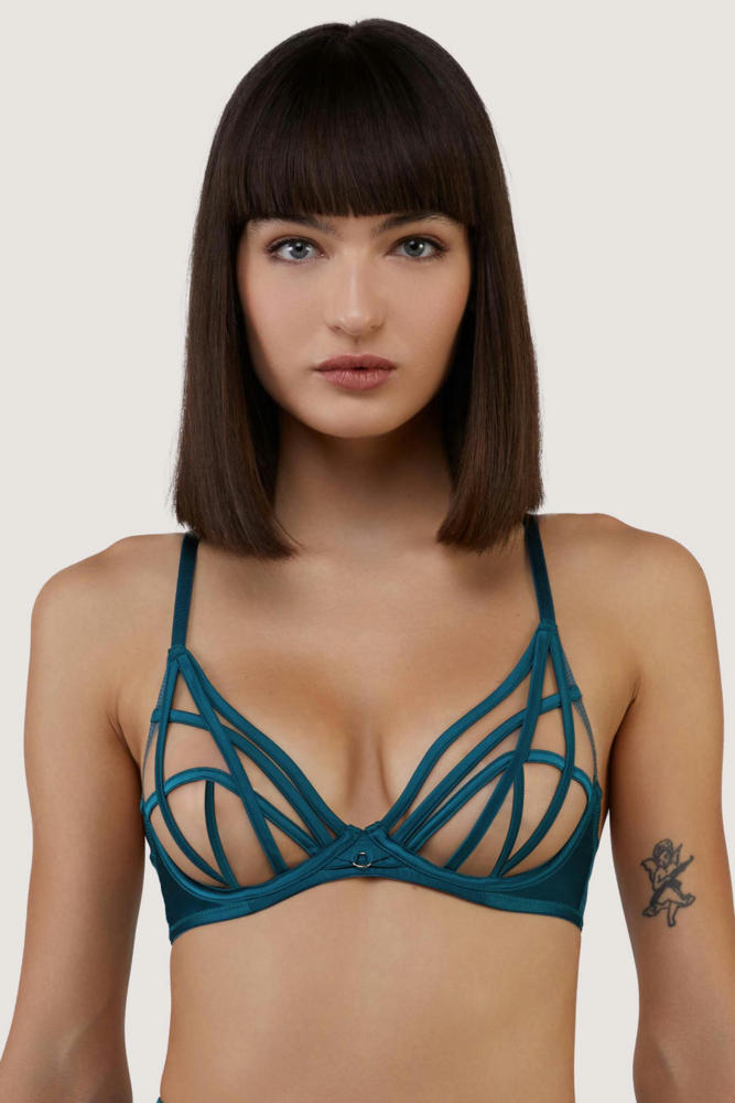 Ramona Teal Strap Detail Illusion Mesh Bra  