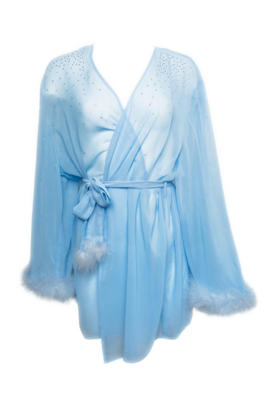 / Marilyn Baby Blue Diamanté Feather Robe