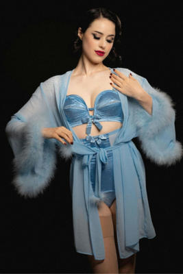 / Marilyn Baby Blue Diamanté Feather Robe