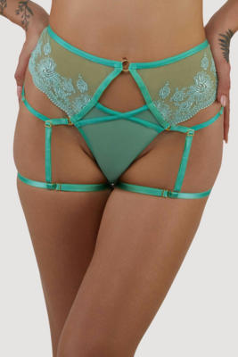 / Sarina' Green Embroidery High Waist Suspender Brief
