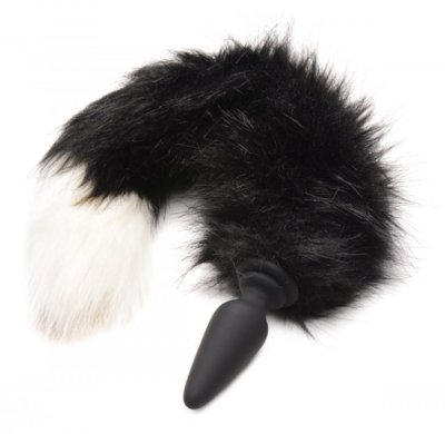   Small Anal Plug with  Fox Tail - Black and white