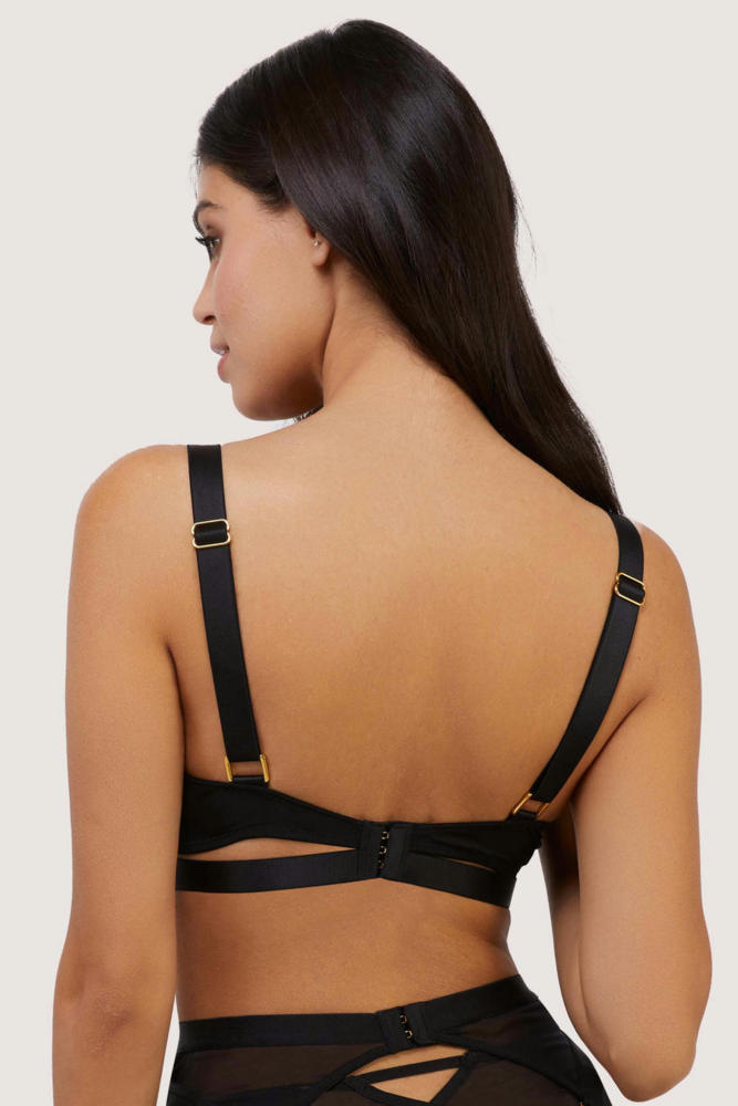 Tabitha' Black Wet-look Lace Plunge Bra  