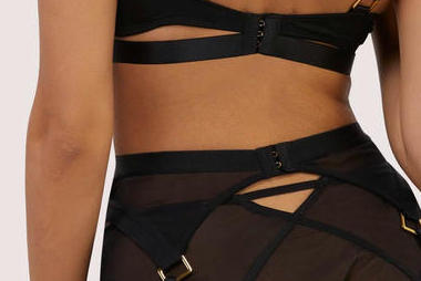 Tabitha' Black Wet-look Lace Harness Suspender 