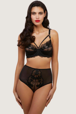  'Lottie' Black Floral Embroidery High Waisted Brief. 